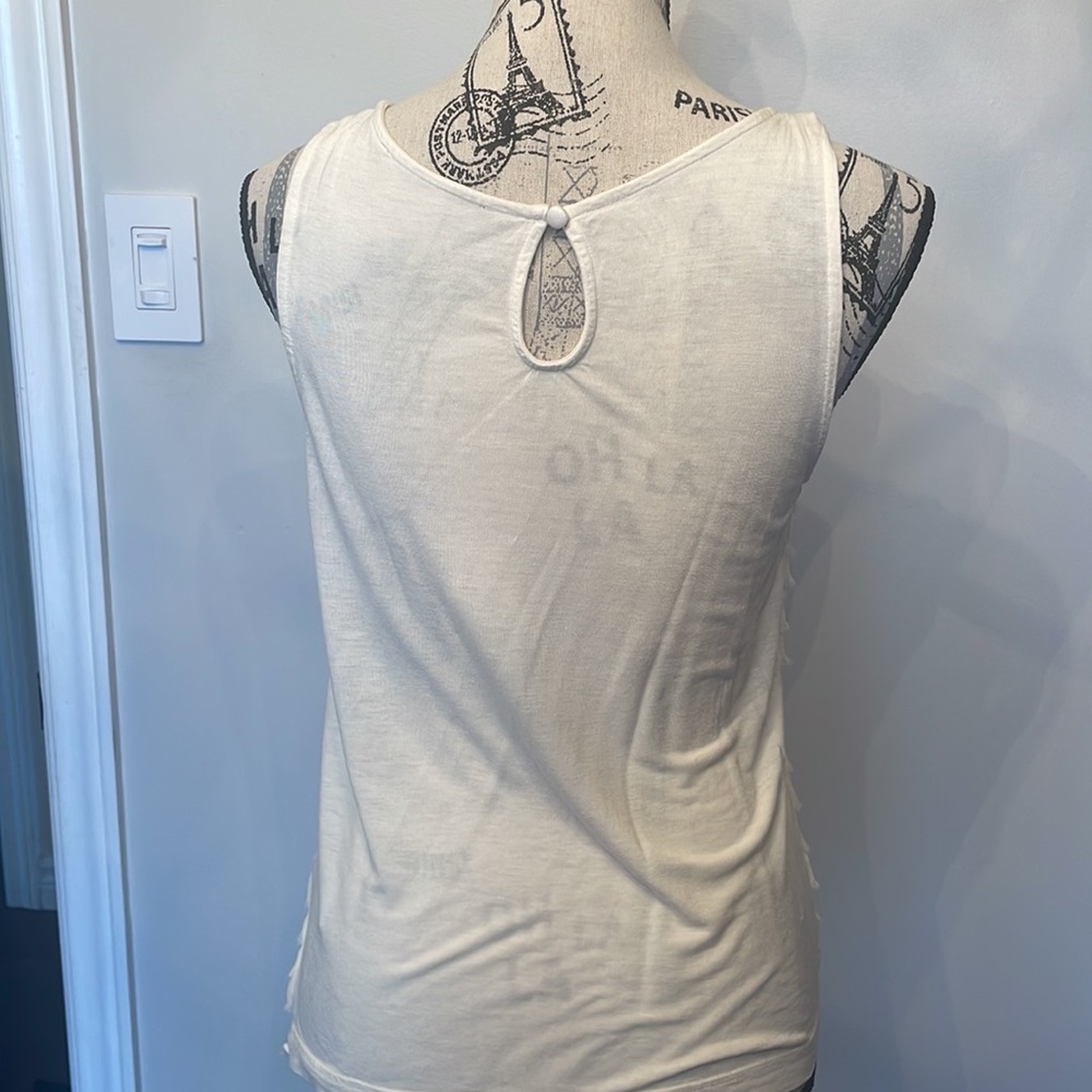 CREAM RUFFLE FRINGE TANK TOP - Picture 4 of 6